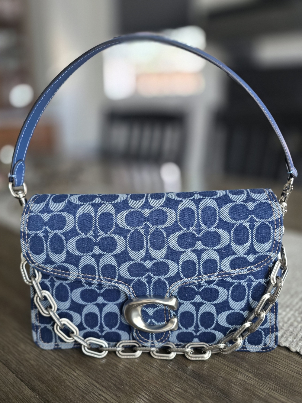 Coach Denim Tabby with Silver Chain